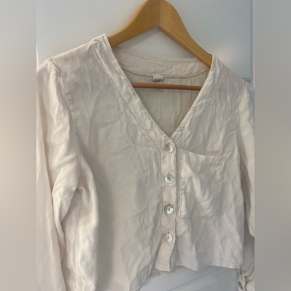 Twik Made in Italy 100% Viscose Cream Cropped Blouse Small Minimalist Boho Top - Picture 3 of 9